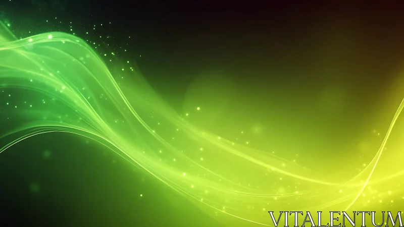 Luminous green waveforms on dark gradient abstract field.