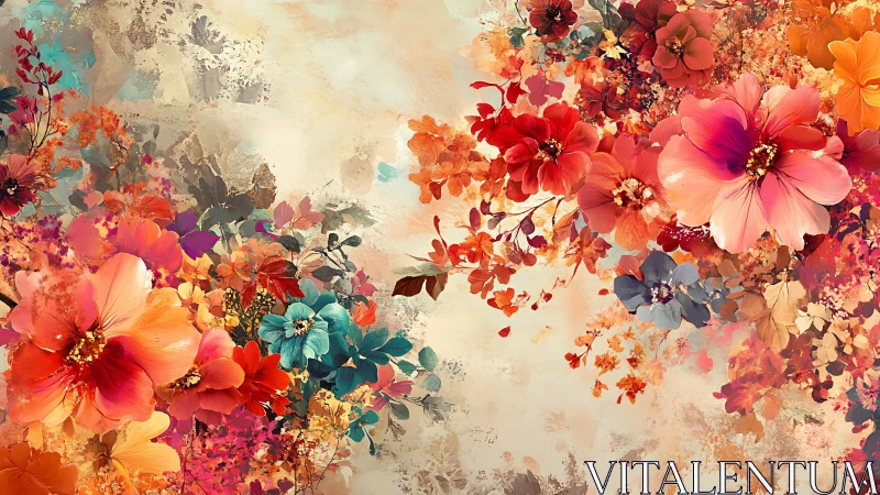 Velvet Garden Splendor: Blooms Burst in Warm Watercolor Cascade.