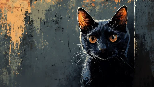 Obsidian Sentinel: Black Cat's Golden-Eyed Vigil.