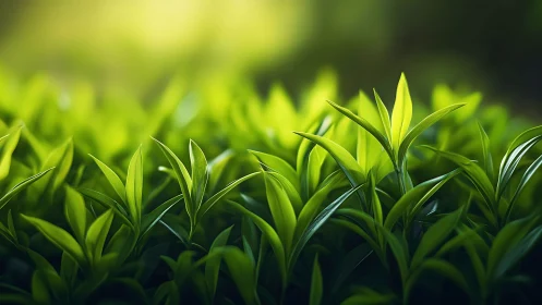 Lush green foliage under soft bokeh backlit illumination.