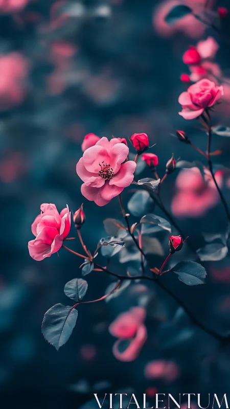 Pink Roses in Selective Focus: Botanical Portrait with Depth-of-Field.