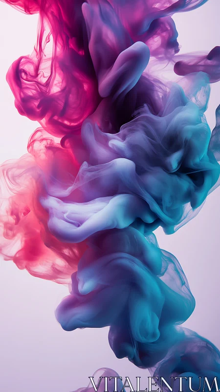 Colorful magenta and teal ink clouds swirling in liquid.