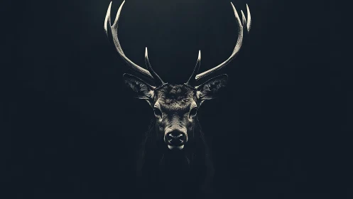 Majestic stag emerges from darkness in dramatic low-key light