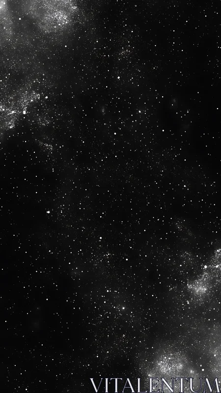 Dense starfield view with nebula clouds on black background.