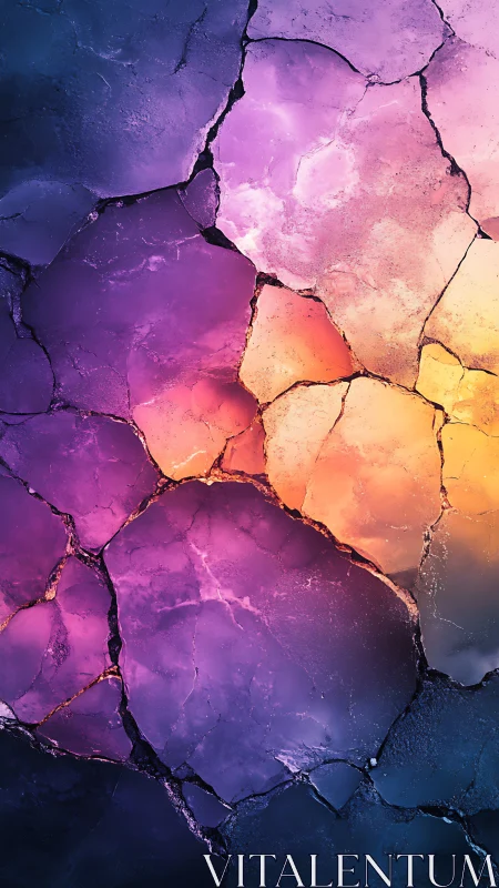 Cracked gemstone surface glows with vibrant gradient light.