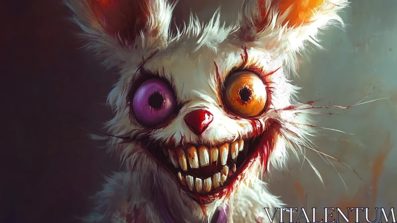White anthropomorphic rabbit portrait shows distorted facial features
