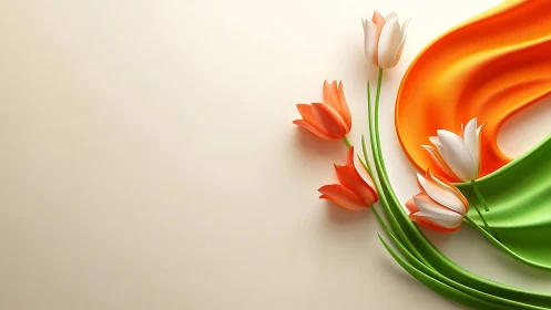 Tulip ribbons bloom in tricolor swirls of gentle light.