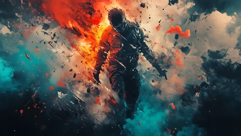 Starlit drifter walking through exploding nebula storms.