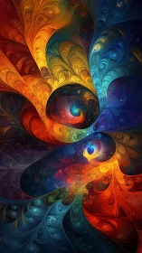 Multicolor spiral fractal plumes with luminous volumetric gradients