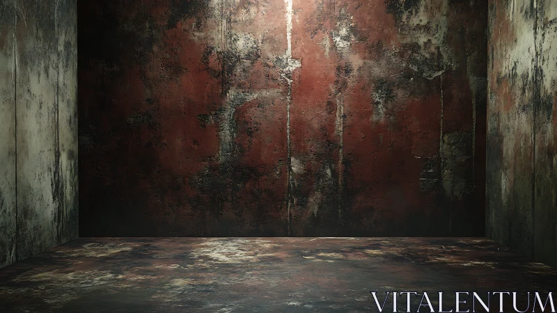 Textured interior corner shows corroded, stained wall surfaces