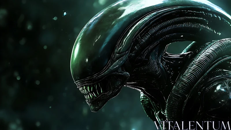 Xenomorphic biomechanoid profile in high-specular rendering.