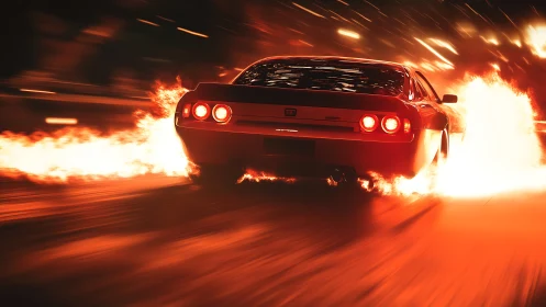 Muscle Car Engulfed in Flames During High-Speed Drive