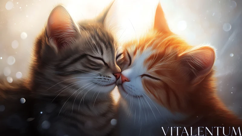 Two Felines Engaging in Affectionate Contact with Golden Hour Luminescence.