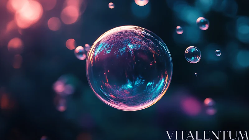 Shimmering neon bubble drifting through a dreamy night sky.
