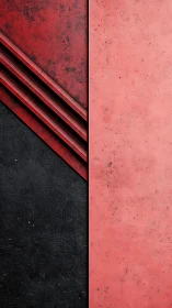 Red diagonal panels cross textured black concrete field.