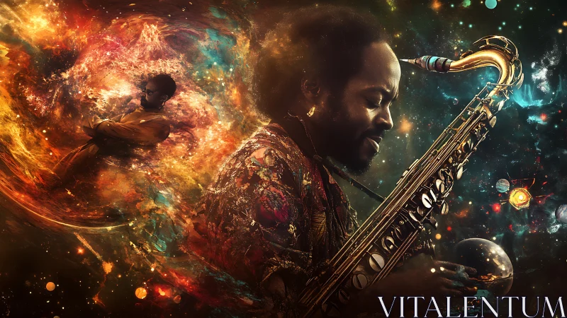 Cosmic saxophone dreams swirling through a painted universe.