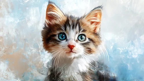 Portrait of Calico Kitten with Striking Turquoise Eyes