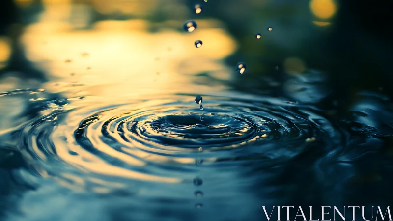 Twilight droplet orchestra conducting ripples in gold blue.