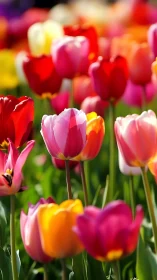 Vibrant Tulip Garden With Radiant Pink and Red Blooms