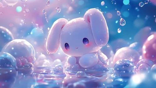 Bubble-bath bunny daydream in pastel puddles of light.