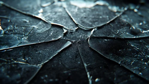 Close-up of Cracked Glass Surface in Moody Artistic Lighting.