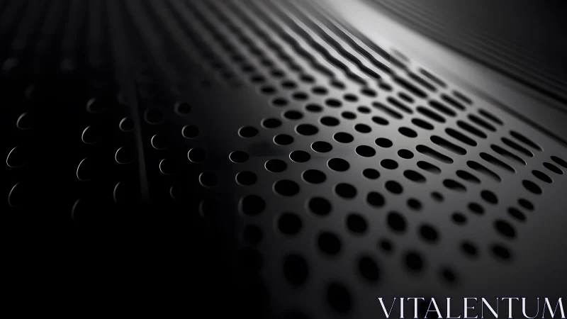 Abstract close-up of perforated black metal surface, modern style.