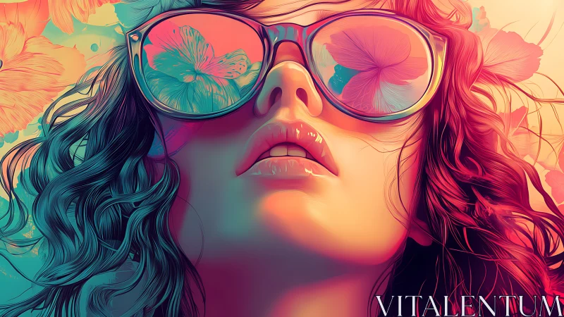 Neon-lit female portrait unites glossy realism and floral refraction