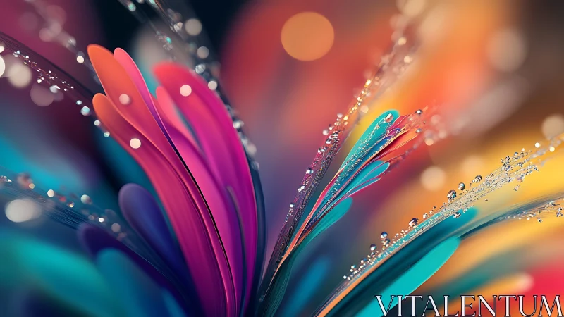 Colorful abstract petals with dewdrops in soft focus.