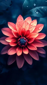 Luminescent Lotus Bloom Against Deep Underwater Seascape.