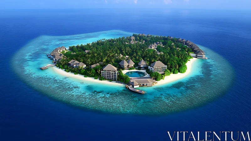 Luxury Maldives Resort Island Aerial View.