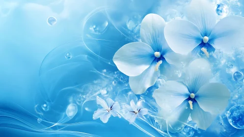 Translucent Blue Orchids with Volumetric Light and Particle Effects