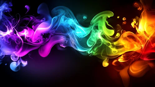 Chromatic luminous smoke waves on dark gradient background