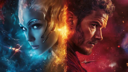 Starlit opposites sharing one blazing cosmic horizon.