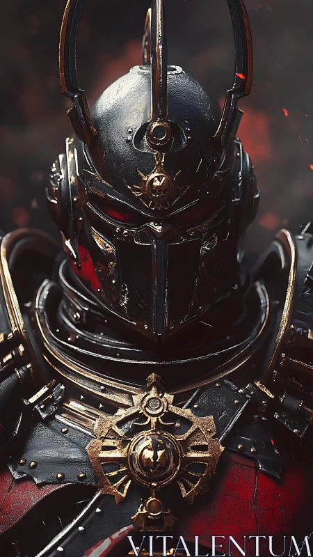 Regal armored guardian glowing with emberlit resolve.