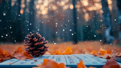 Pinecone Oracle Pauses Between Autumn Leaves and First Snow.