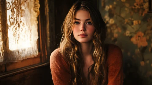 Soft afternoon light gently embraces a thoughtful young woman