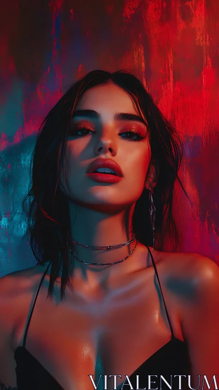 Neon-sculpted portrait under dual-tone cinematic key lighting.