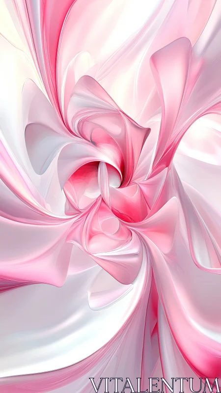 Translucent pink fluid ribbons in high-key abstract vortex