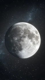 Detailed lunar surface glows against dense star field