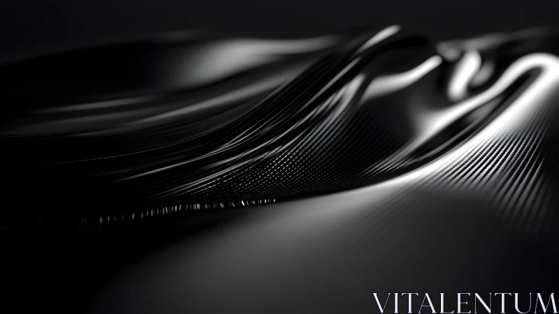 Abstract flowing black waves with metallic texture, digital art.