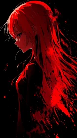 Solitary anime girl dissolves into red splatter silhouette