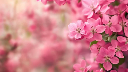 Pink crabapple blossoms with shallow depth of field bokeh effect