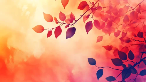 Dusky ember leaves drifting across molten sunset skies.