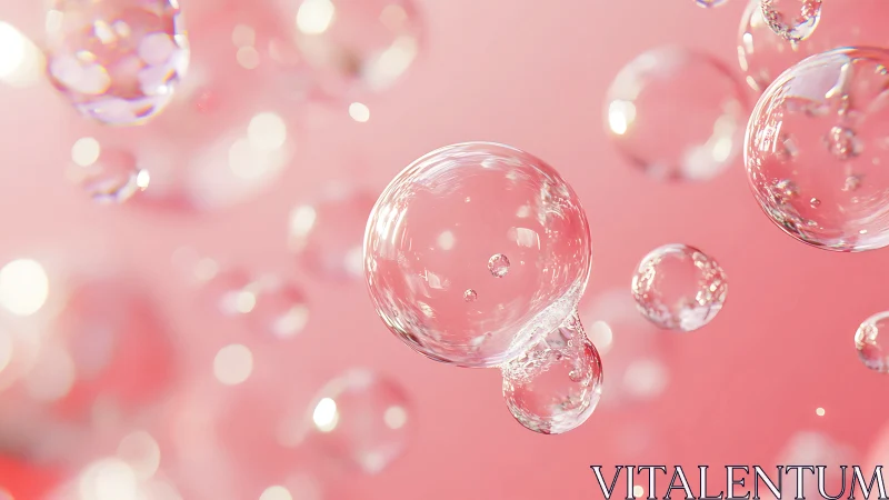 Transparent glass bubbles float across soft pink field.
