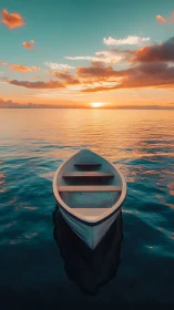 Gentle rowboat invites quiet reflection on glowing sunset sea