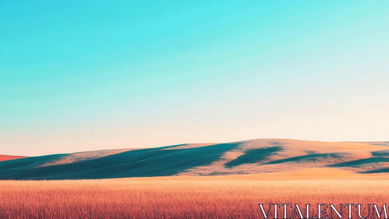 Golden hills roll beneath a tranquil pastel sky at dusk