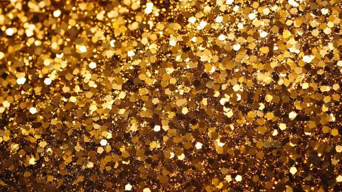 Gold glitter macro background with dense sparkling texture.