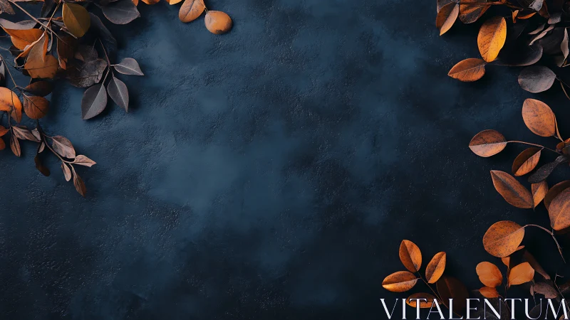Autumn leaves frame rest on dark textured slate background.