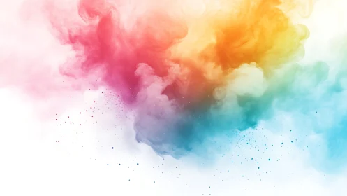 Soft rainbow cloudburst drifting across white space.