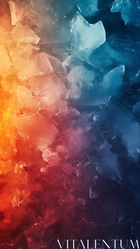 Glowing Ice Layers Where Ember Light Meets Deep Cool Blue.